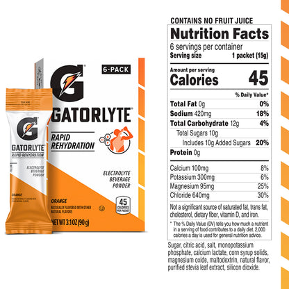 Gatorlyte Powder, Orange, Makes 20 Fl Oz (Pack of 48)