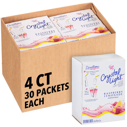 Crystal Light Single Serve Raspberry Lemonade Artificially Flavored Powdered Drink Mix, 120 per Case, 4 Boxes of 30 On-the-Go Packets