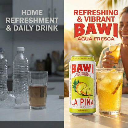Bawi Agua Fresca Sparkling Pineapple Water – 12 Fl oz – 12 Pack Cans – Mexican Drinks Agua Fresca – Guayaba Inspired Flavor – Alternative to Mineragua Sparkling Water and Tepache Mexican Soda with Food Bag Clips