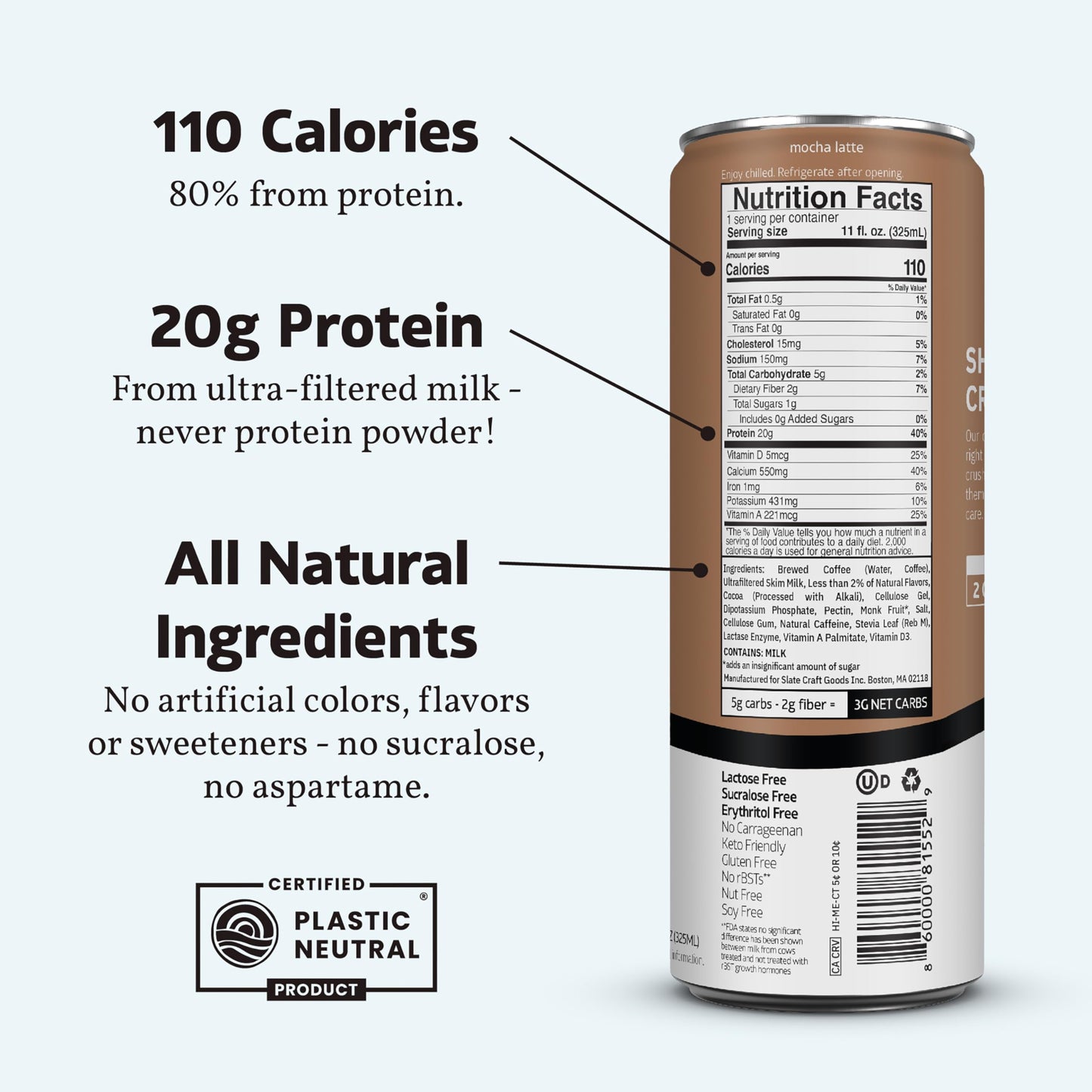 Slate Milk - High Protein Iced Coffee - Mocha Latte, 11 Fl Oz