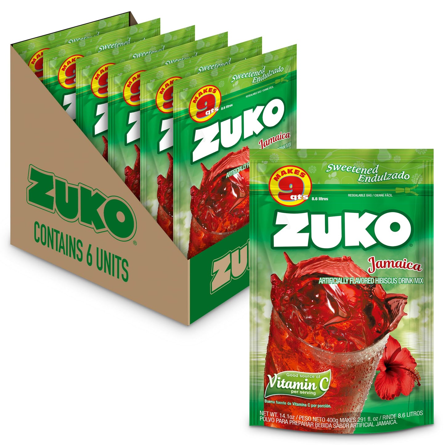 Zuko Jamaica Instant Powder Drink Family Pack, 14.1 oz, Pack of 6