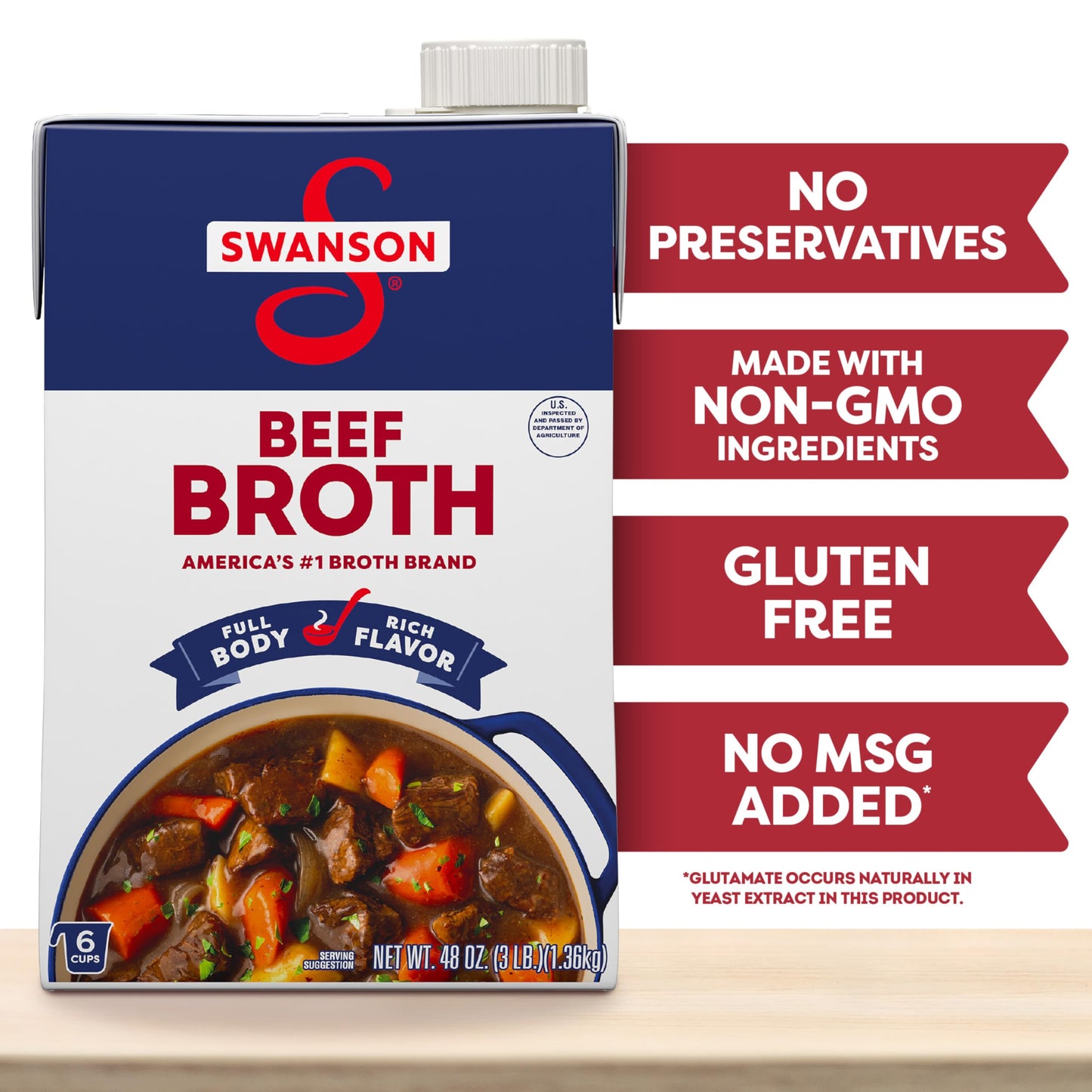 SWANSON S Beef Broth, 48 oz. Carton