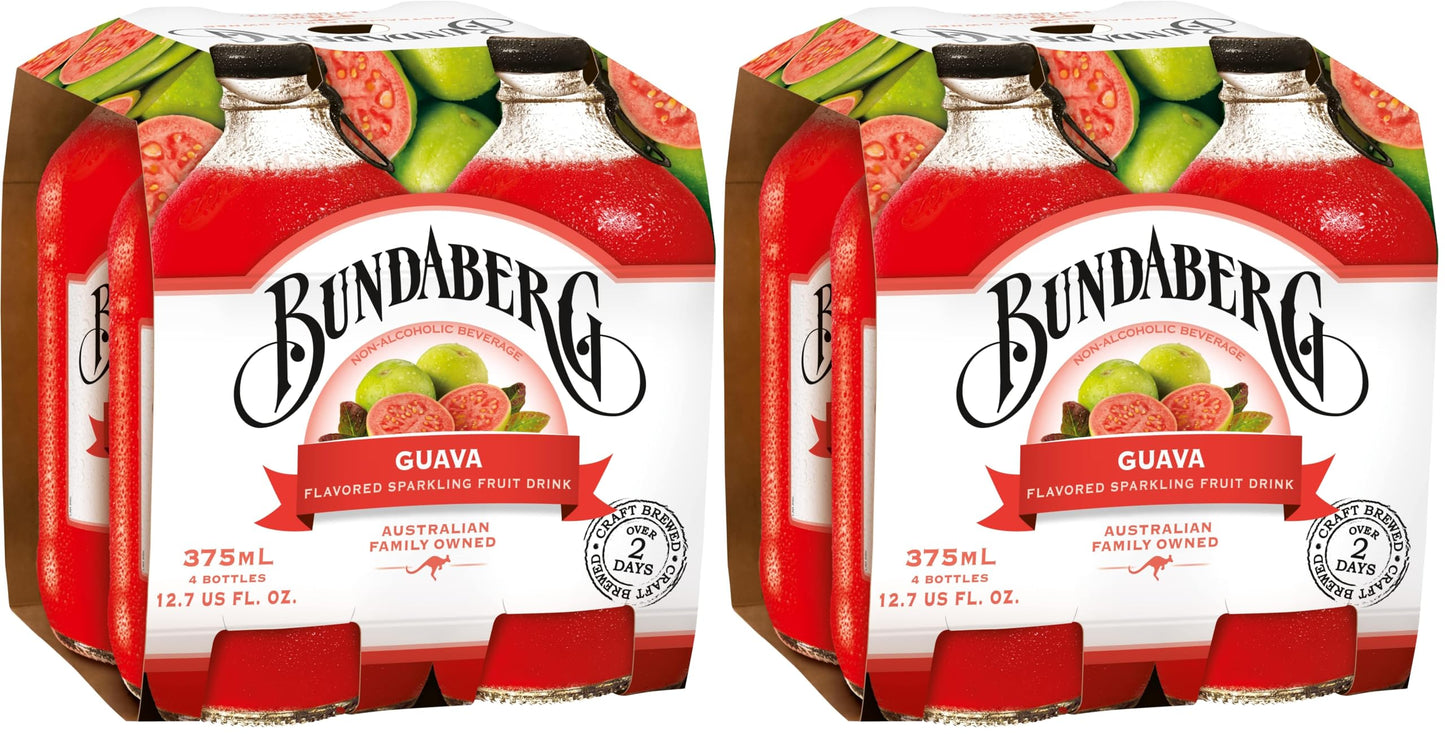 Bundaberg Sparkling Fruit Drink, Guava, 12.7 fl oz, 4 Count (Pack of 2)