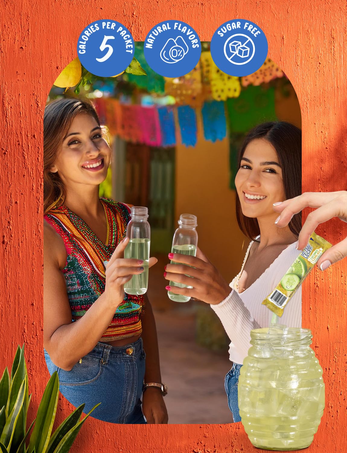 Klass Aguas Frescas, Powdered Drink Mix, 40 Singles Zero Sugar & Caffeine-Free Powder Packets, Water Drink Mix, Flavor: Cucumber Limeade - 5 Calories Per Packet & Natural Flavors