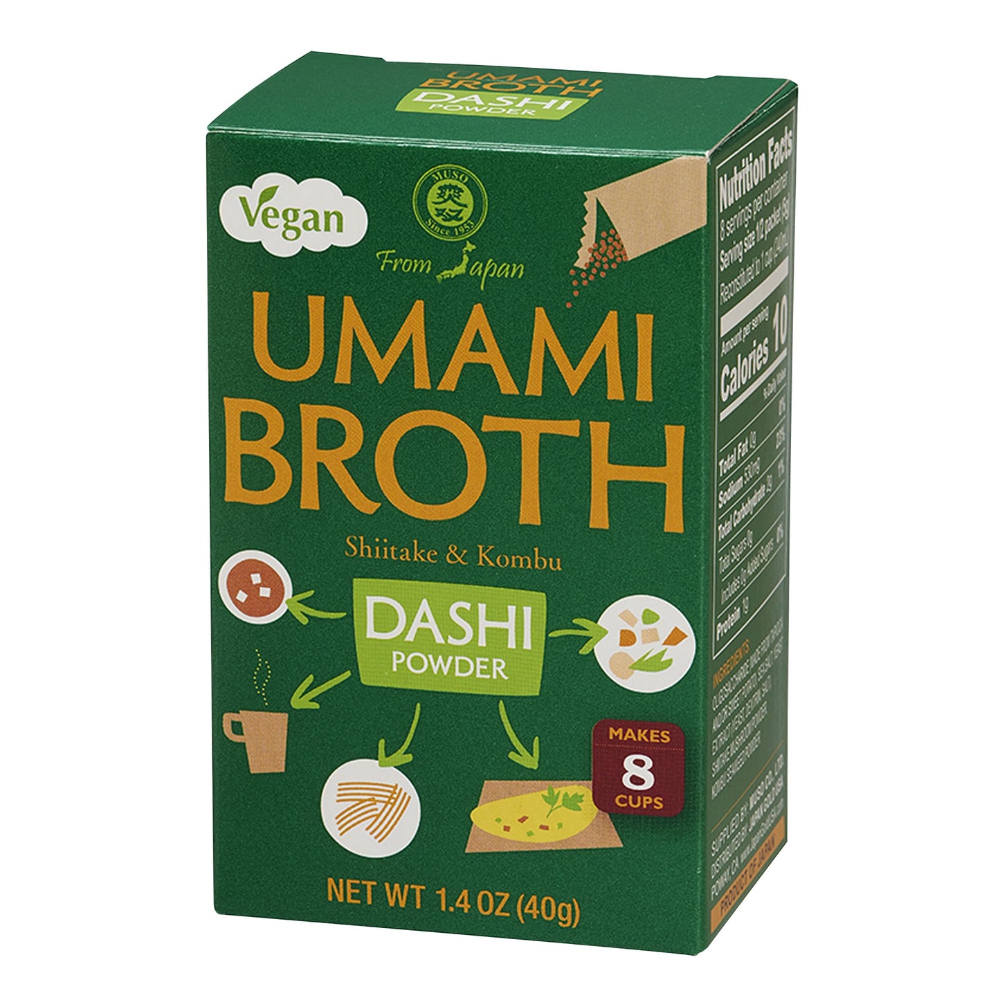 Muso From Japan - Umami Broth Dashi Powder, Vegan - 1.4oz, 4 Sachets (Pack of 1)