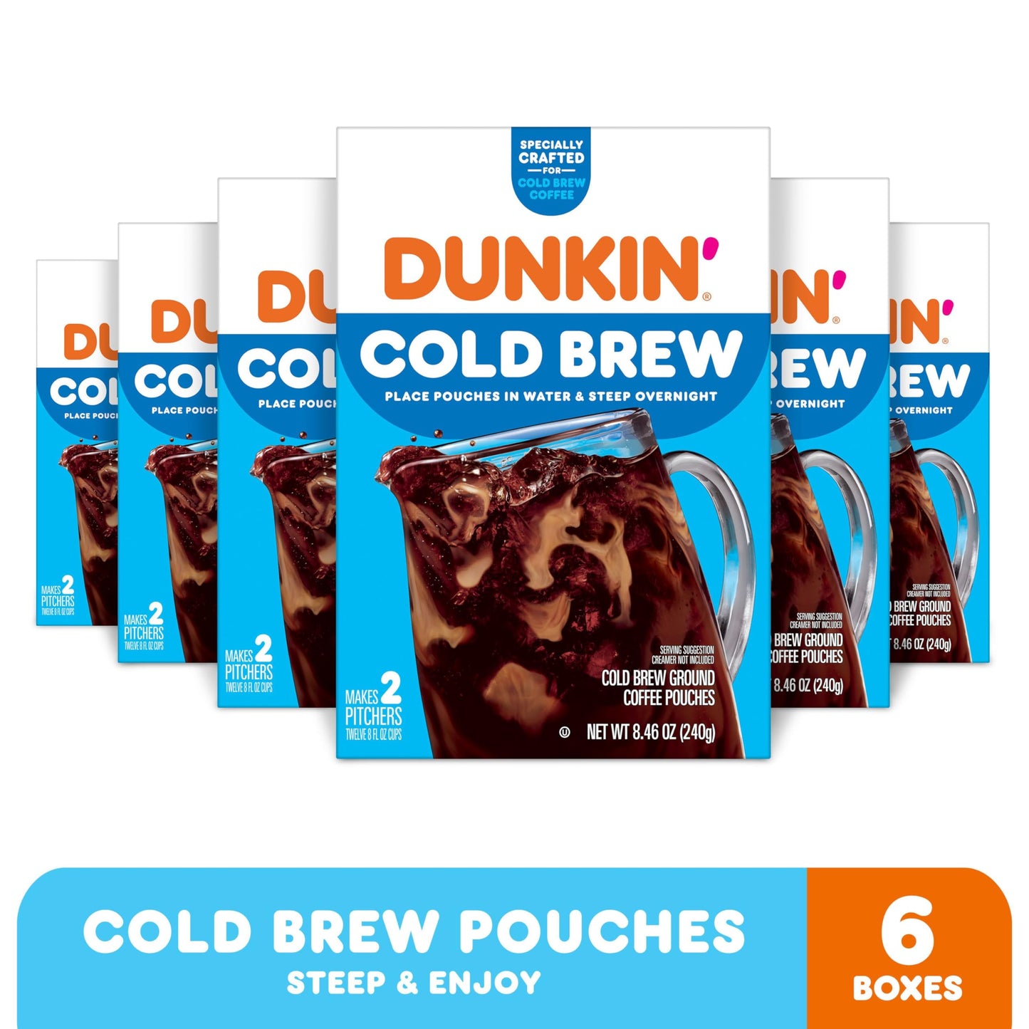 Dunkin' Cold Brew Ground Coffee Packs, 8.46 Ounces (Pack of 6)
