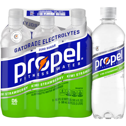 Propel Kiwi Strawberry, Zero Calorie Sports Drinking Water with Electrolytes and Vitamins C&E, 16.9 Fl Oz, 6Count