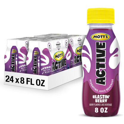 Mott's Active Blastin' Berry Hydrating Juice Beverage, 8 Fl Oz Bottles, 24 Count (4 Packs Of 6), Made With Naturally Sourced Electrolytes & Coconut Water, Gluten & Caffeine-free, Kosher