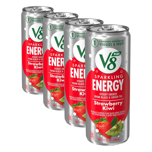 V8 +Energy Sparkling Strawberry Kiwi Juice Energy Drink, 11.5 fl oz Can (Pack of 4)