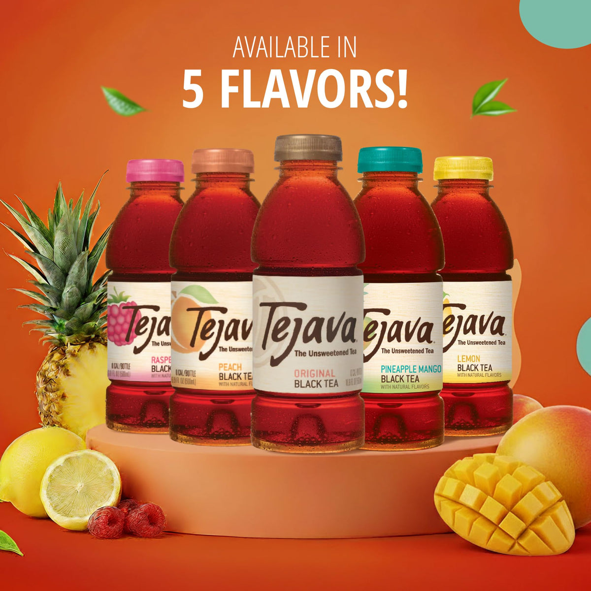 Tejava Unsweetened Peach Iced Tea, 16.9 Ounce PET Bottles, Natural, Non-GMO-Verified, Rainforest Alliance-Certified (12 Pack)