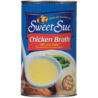 Sweet Sue Chicken Broth, 49.5 oz Club Pack Can, 99% Fat Free, Gluten Free, Keto Friendly (Pack of 1)