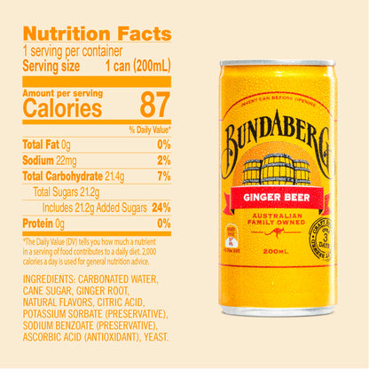 Bundaberg Ginger Beer, 6.8 fl oz Cans, (24 Pack)