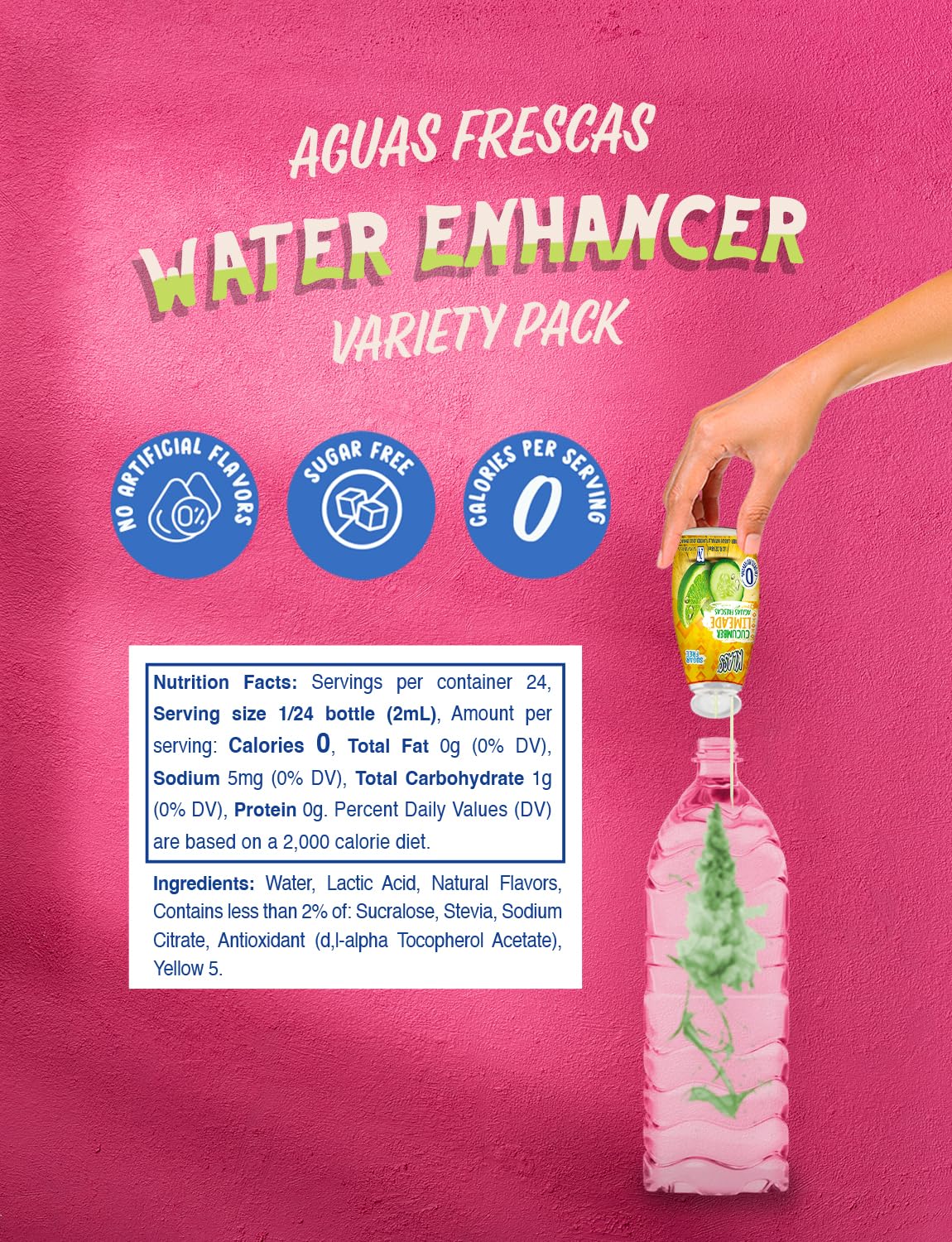 Klass Aguas Frescas | Liquid Water Enhancer | Classic Variety Pack | Flavors: Cucumber Limeade Strawberry Watermelon Hibiscus Berries & Pineapple Tangerine | Naturally Flavored | Sugar Free | Zero Calories Per Serving | Keto | 4 Bottles, Makes 96 Drinks