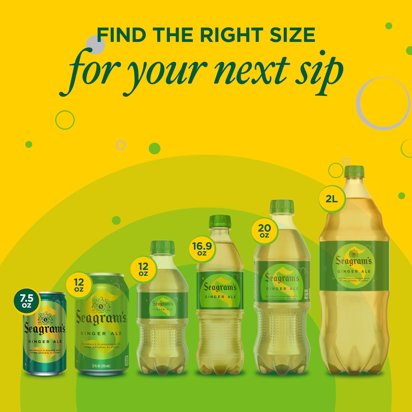 Seagrams Ginger Ale Soda Soft Drinks, 7.5 fl oz, 10 Pack