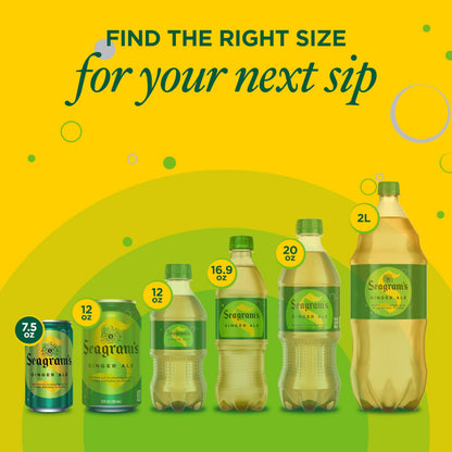 Seagrams Ginger Ale Soda Soft Drinks, 7.5 fl oz, 10 Pack
