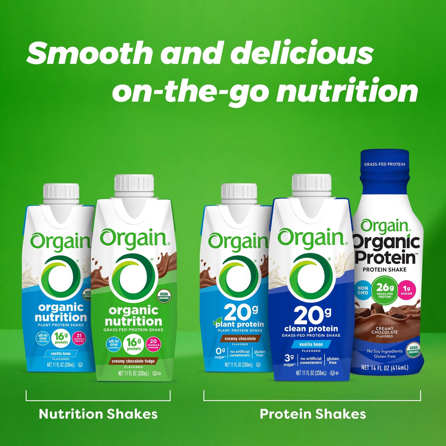 Orgain Organic Nutritional Shake, Vanilla Bean + Creamy Chocolate Fudge, Packaging May Vary, 11 Fl Oz (Pack of 4)