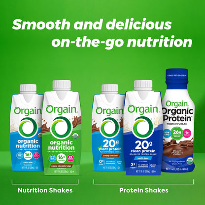 Orgain Organic Nutritional Shake, Vanilla Bean + Creamy Chocolate Fudge, Packaging May Vary, 11 Fl Oz (Pack of 4)