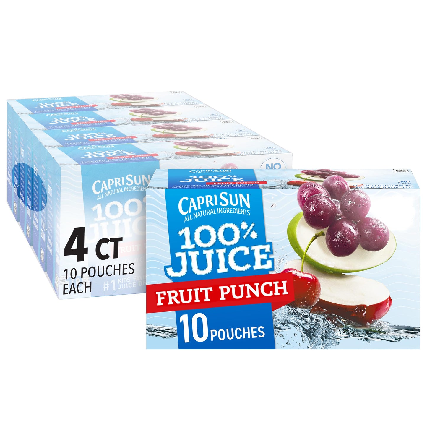 Capri Sun Fruit Punch Flavored 100% Juice Blend From Concentrate With Added Ingredient and Other Natural Flavor, 6 oz. Pouches, 40 Per Case