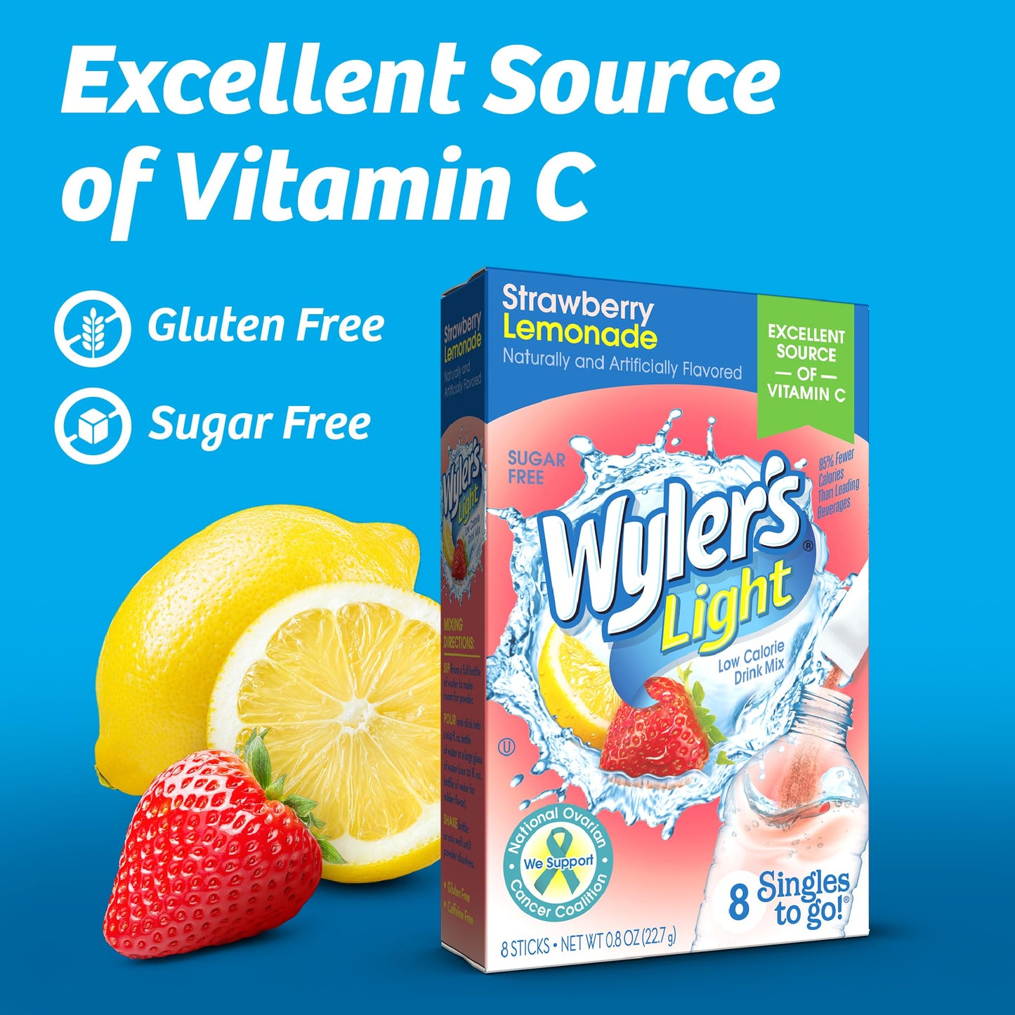 Singles Tо Go Powder Packets, Wаter Drink Mix, Strawberry Lemonade, 1 box with 8 count.
