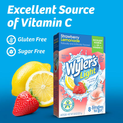 Singles Tо Go Powder Packets, Wаter Drink Mix, Strawberry Lemonade, 1 box with 8 count.