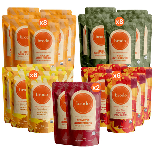 Brodo Bone Broth Ultimate Variety Bundle, 5 Flavors, 6 Cups Each (30 Cups Total)