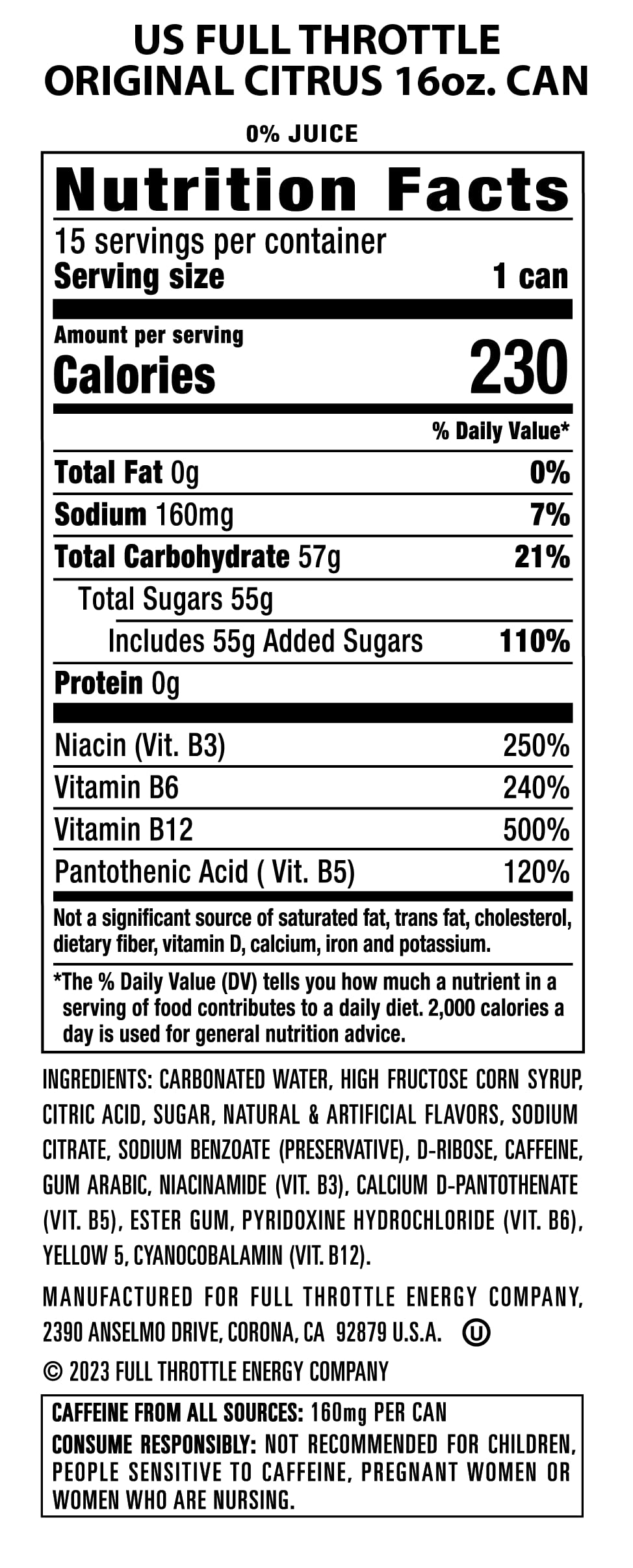 Full Throttle Citrus: Hard-Working Energy Drink. 16 Fl oz | Pack of 15