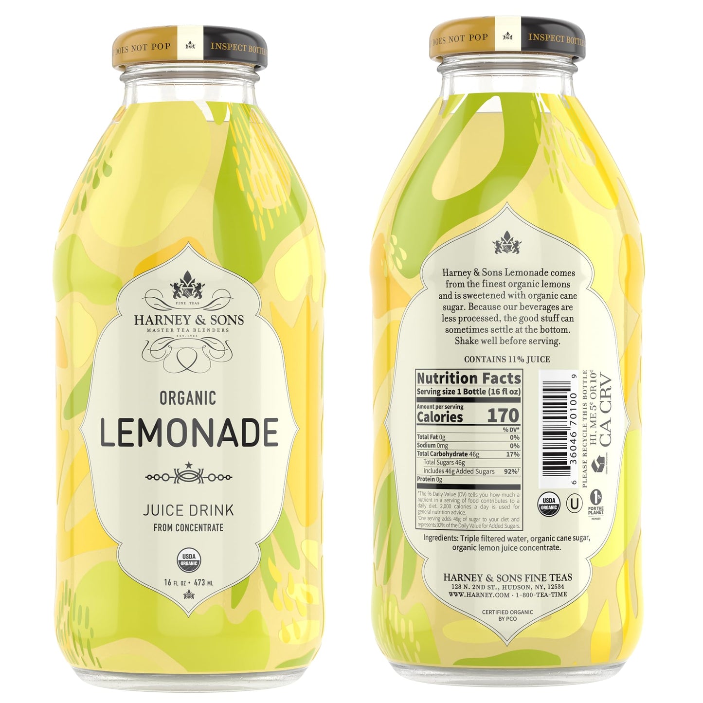 Harney & Sons Juice, Organic Lemonade, 16 Ounce (Pack of 12)