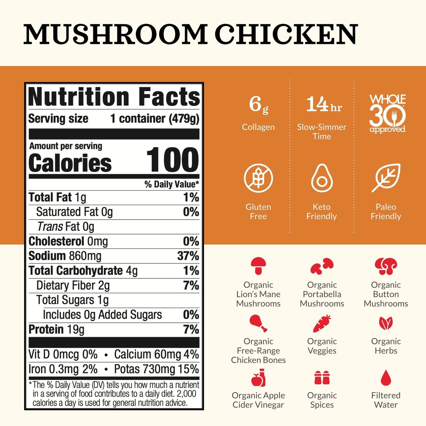 Kettle and Fire Mushroom Chicken, Beef, and Chicken Sipping or Cooking Bone Broth Variety Pack, Keto, Paleo, and Whole 30 Approved, Gluten Free, High in Protein and Collagen, 6 Pack