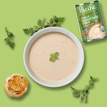 Pacific Foods, Soup Condensed Cream Of Roasted Garlic Herb Organic, 10.5 Ounce