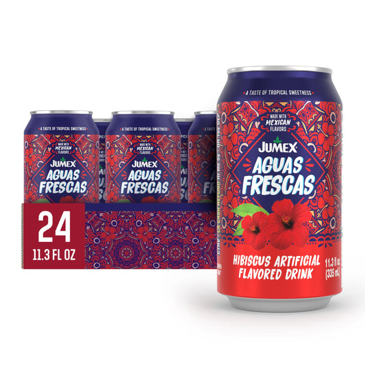 Jumex Aguas Frescas Hibiscus - Classic Mexican Soft Drinks - Hibiscus Drink for Cocktail Mixers & Mexican Food - Agua de Jamaica Flavored Water - Non Carbonated Non Alcoholic Beverages - 11.3oz, 24 Pack