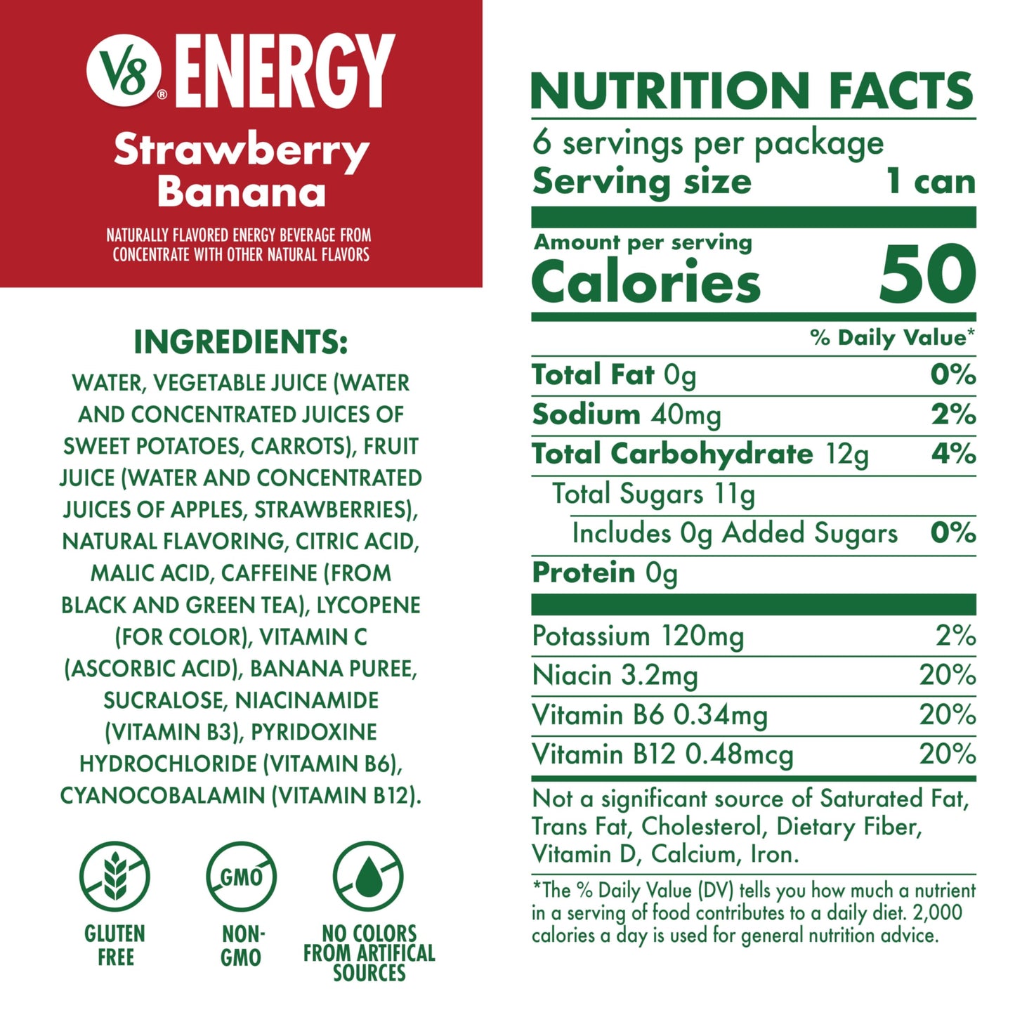 V8 Energy Strawberry Banana Juice Energy Drink, 8 fl oz Can (24 Pack)