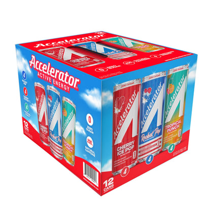 Accelerator Energy Drink, Variety Pack 12oz can (12 pack), Zero Sugar, Sustained Energy from 100% Natural Caffeine (200mg from Green Coffee Bean & Green Tea extract)