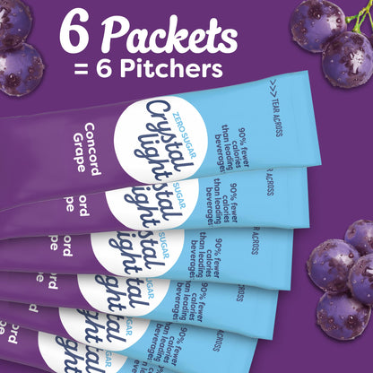 Crystal Light Drink Mix, 6 Pitcher Packets, for Flavorful Hydration and Shareable Refreshment, Concord Grape Artificially flavored, Zero Sugar, Low Calorie, 2.01 oz