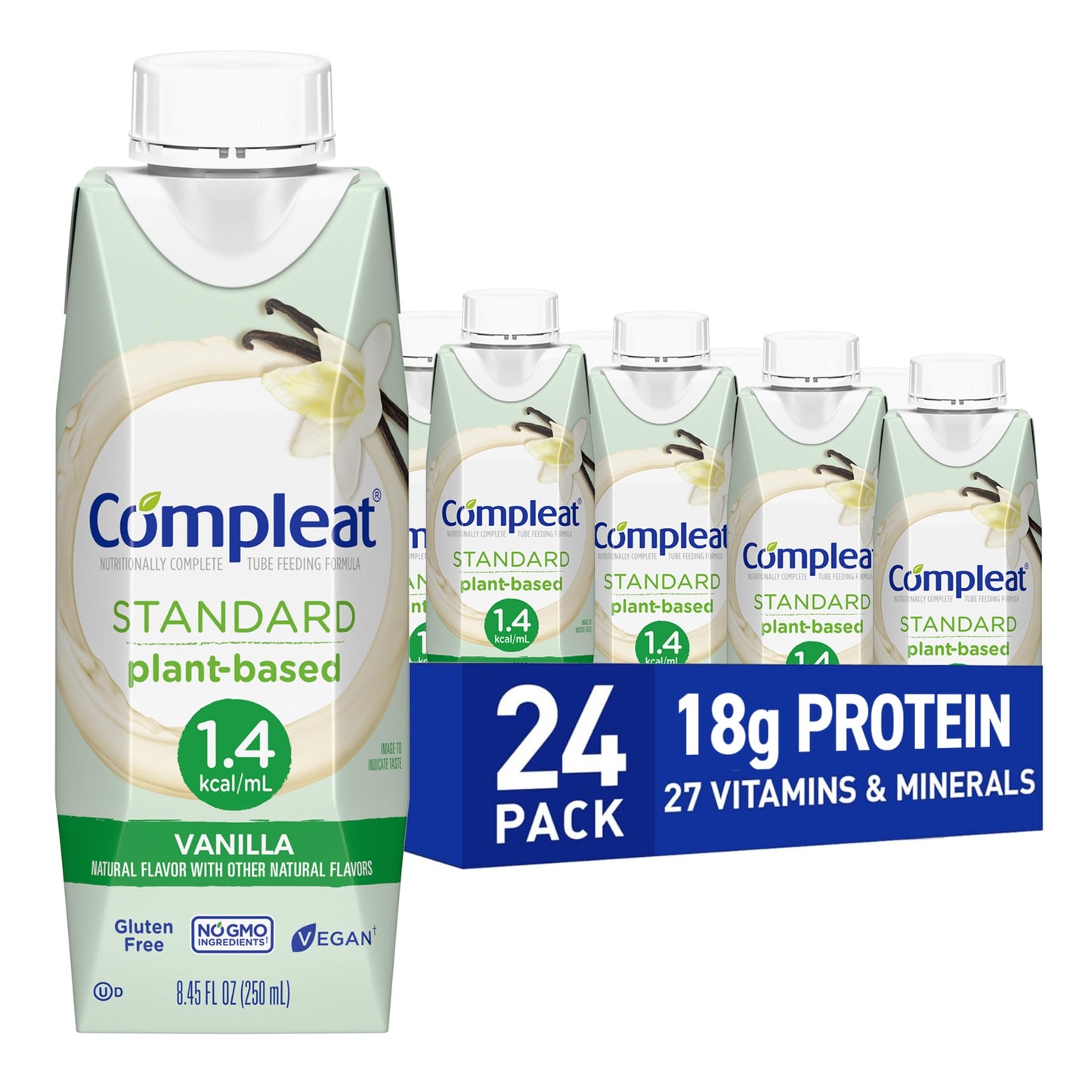 Compleat Standard 1.4mL, Plant Based Nutritionally Complete Shake, Tube Feeding Formula, Vanilla Flavor, 24 Pack, Plant Based