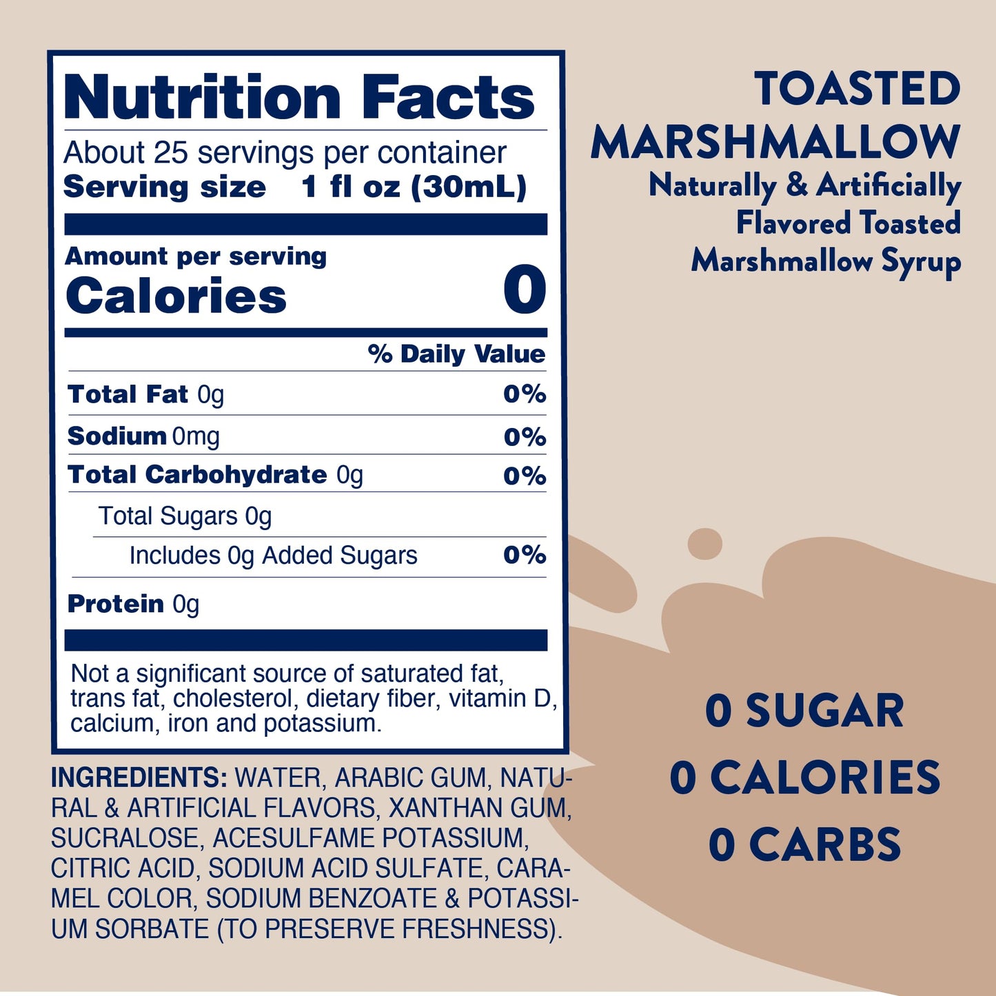 Jordan's Skinny Mixes Sugar Free Coffee Syrup, Toasted Marshmallow Coffee Flavoring Syrup, Zero Calorie Drink Mix, Lattes, Baking, Protein Shake or Cocktail, Dairy & Gluten Free, Kosher, 25.4 Fl Oz