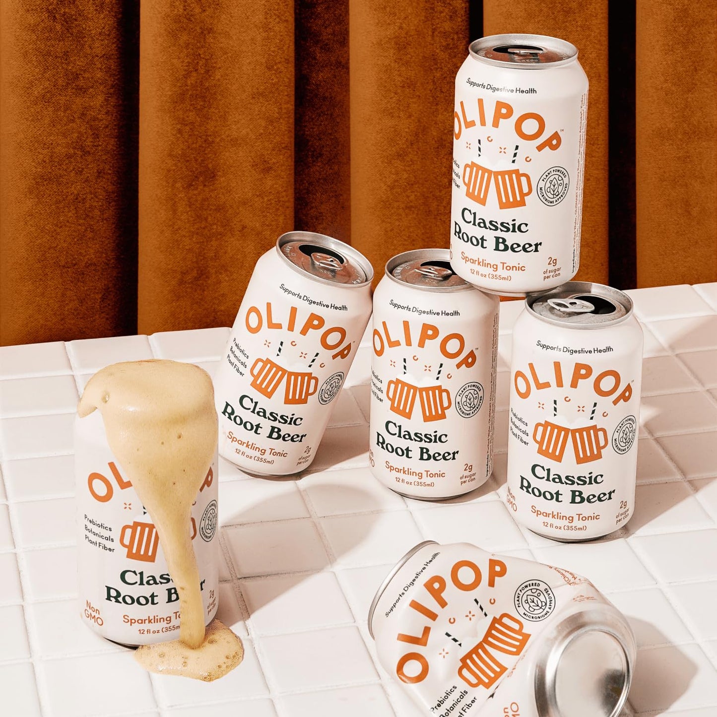 OLIPOP - Classic Root Beer Sparkling Tonic, Healthy Soda, Prebiotic Soft Drink, Aids Digestive Health, Contains Prebiotics & 9g of Plant Fiber, Caffeine Free, Low Calorie, Low Sugar, 12 oz