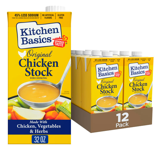 Kitchen Basics Chicken Stock - 32 oz. Carton (Pack of 12) Add Delicious Flavor to Chicken Noodle Soup, Broths and Gravy, Perfect for Stocking Up