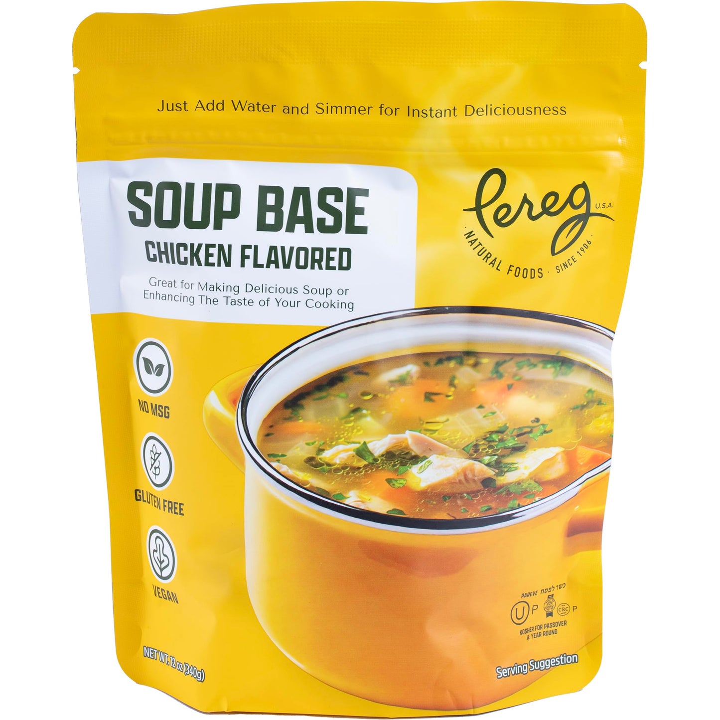 Pereg Chicken Flavored Soup Base, 12 oz | Vegan, Gluten-Free, No MSG | All-Natural Dry Broth Mix for Soups, Stews, Grains & Cooking | Kosher (including Passover)