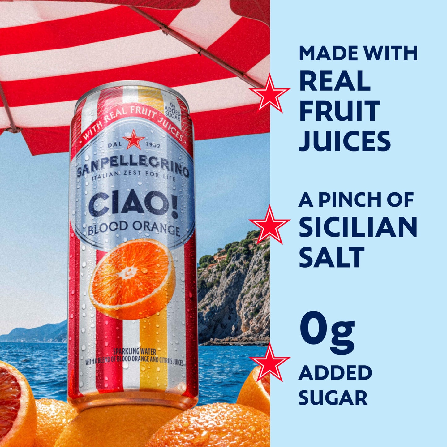 Sanpellegrino CIAO! Blood Orange Sparkling Water, LowCal, 0g Added Sugar, 6Pack