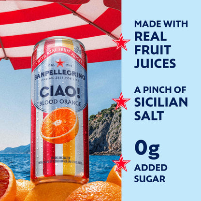 Sanpellegrino CIAO! Blood Orange Sparkling Water, LowCal, 0g Added Sugar, 6Pack