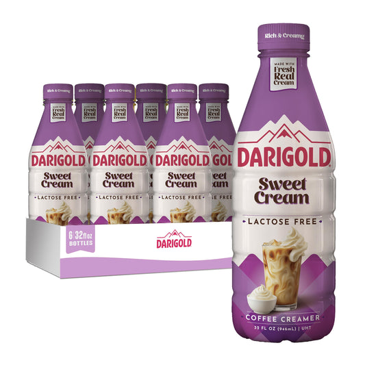 Darigold Lactose Free Sweet Cream Coffee Creamer - UHT Pasteurized, Gluten Free, Kosher, rbST Free Sweet Cream Creamer - Made with No Oils & Fresh, Real Cream - Sweet Cream, 32oz (6 Pack)