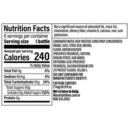 Mountain Dew, 16.9 Fl Oz Bottles, 6 Pack