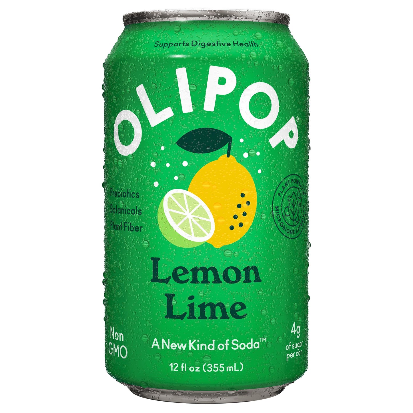 OLIPOP Prebiotic Soda Pop, Lemon Lime, Prebiotics, Botanicals, Plant Fiber, 12 fl oz
