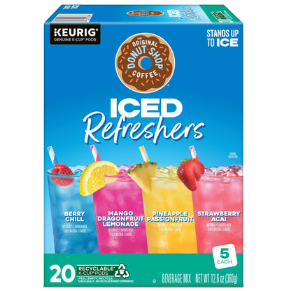 The Original Donut Shop, Iced Refreshers, Keurig Single Serve K-Cup Pod Variety Pack, Strawberry Acai, Pineapple Passionfruit, Mango Dragonfruit Lemonade, Berry Chill, 20-Count