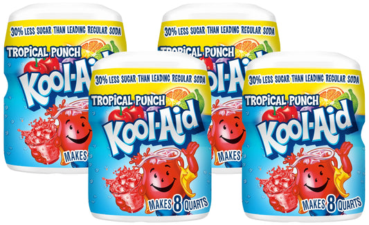 Kool-Aid Sugar-Sweetened Summer Blast Tropical Punch Artificially Flavored Powdered Soft Drink Mix (19 oz Canister) (Pack of 4)