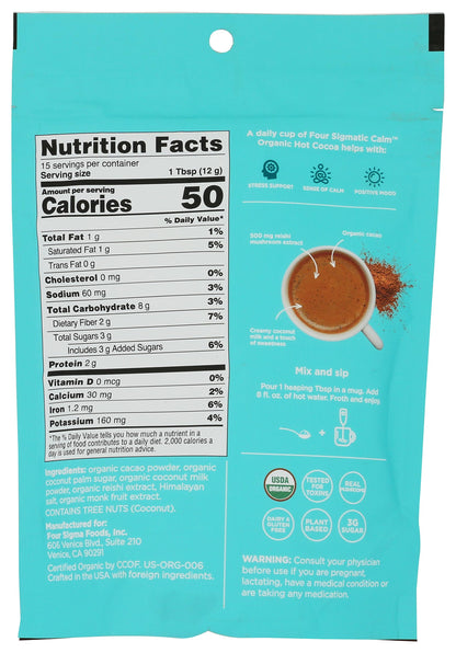 Four Sigmatic Organic Dark Hot Cocoa with Reishi Mushroom, Calm, Instant, Vegan, Dairy Free, 6.35 Ounces (Pack of 6)