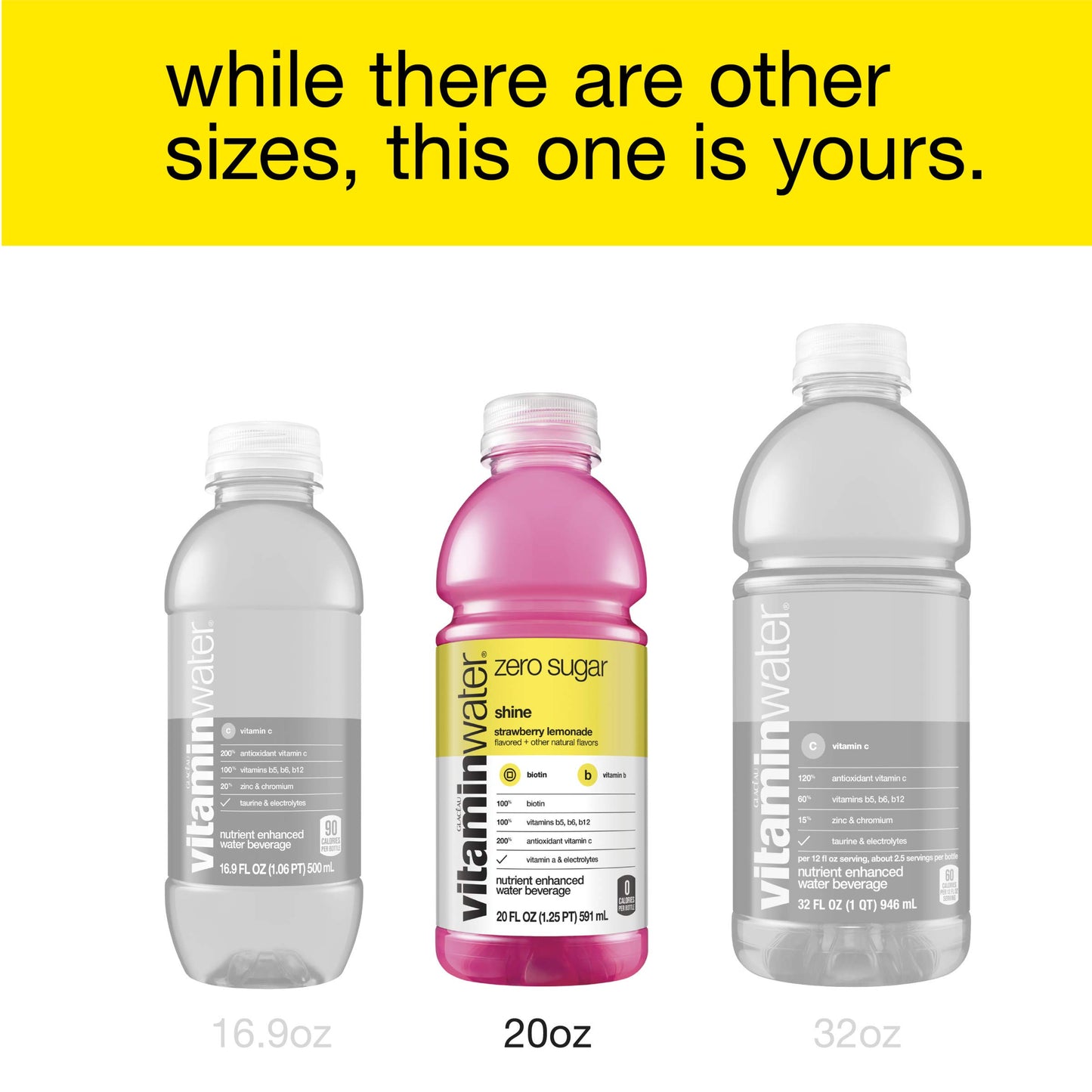 vitaminwater zero shine, electrolyte enhanced water w/vitamins, strawberry lemonade drink, 20 fl oz (Pack of 6)