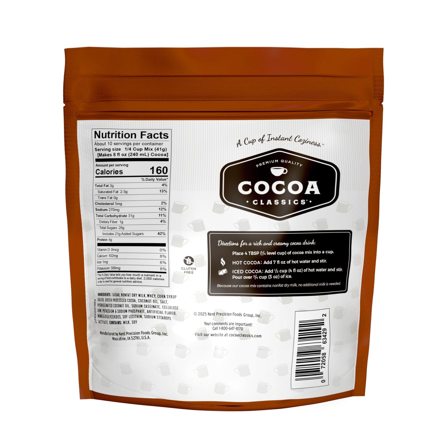 Cocoa Classics Chocolate Supreme Cocoa Mix Hot Chocolate Made with Nonfat Milk Just Add Hot Water Make Hot or Iced Cocoa Gluten Free & Kosher Dairy Friendly 14.8 oz Pouch (Pack of 1)