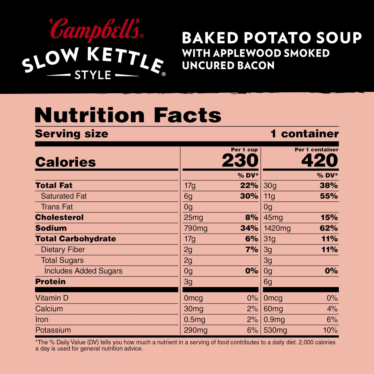 Campbell's Slow Kettle Style Baked Potato Soup with Applewood Smoked Uncured Bacon, 15.5 oz Microwavable Bowl