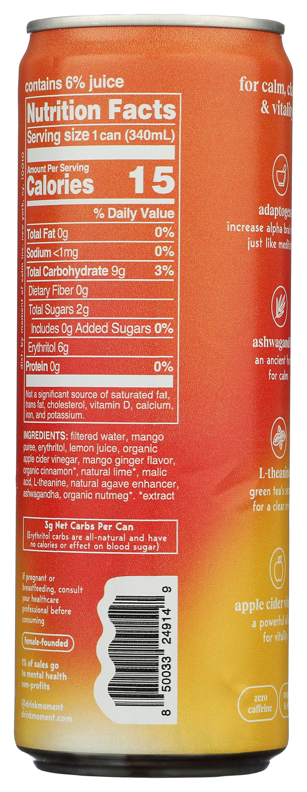 Moment Still Botanical Water, Spiced Mango, No Added Sugar, Caffeine Free, 11.5 Fluid Ounce (Pack of 12)